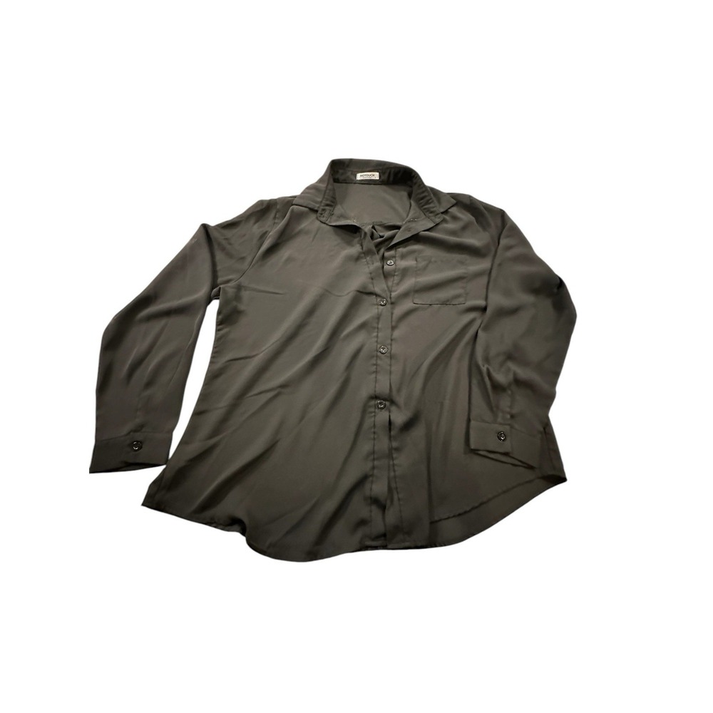 Hotouch Blouse Women's Button Up Black Long Sleeve Shirt Size XL Front Pocket